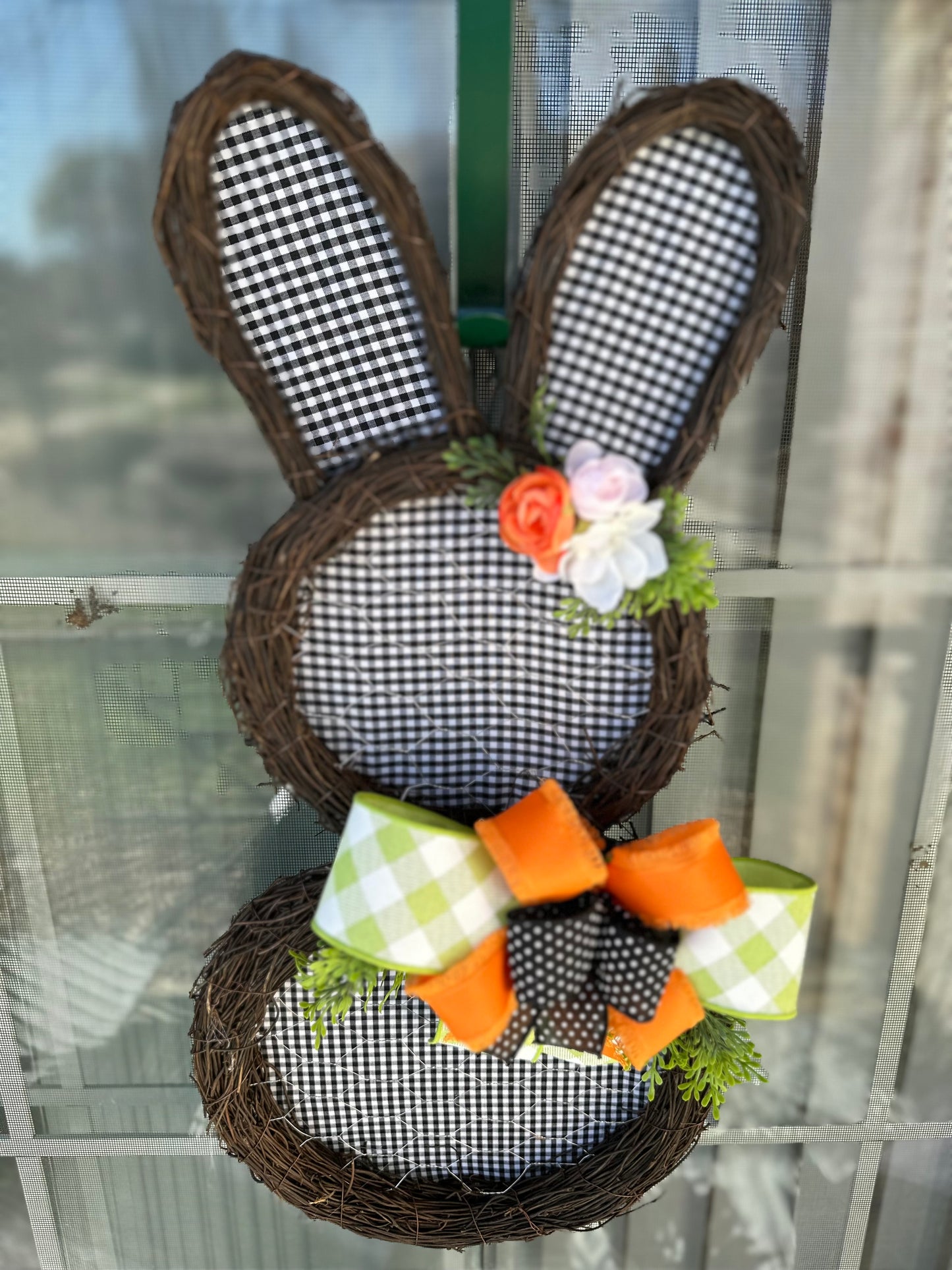 26” Black/White Gingham Bunny Silhouette Door Hanger