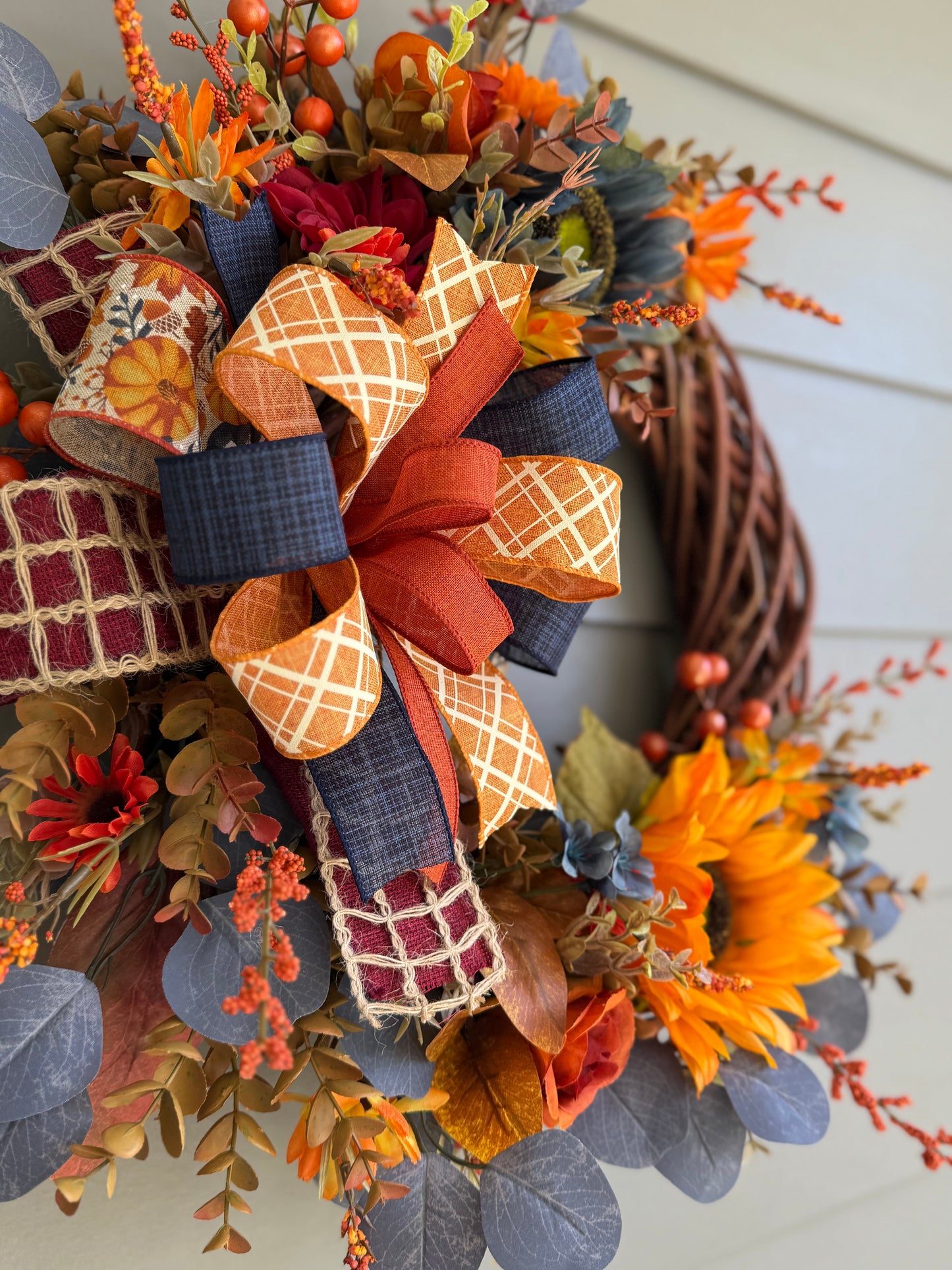 Sunflower Fall Wreath - Blue and Orange
