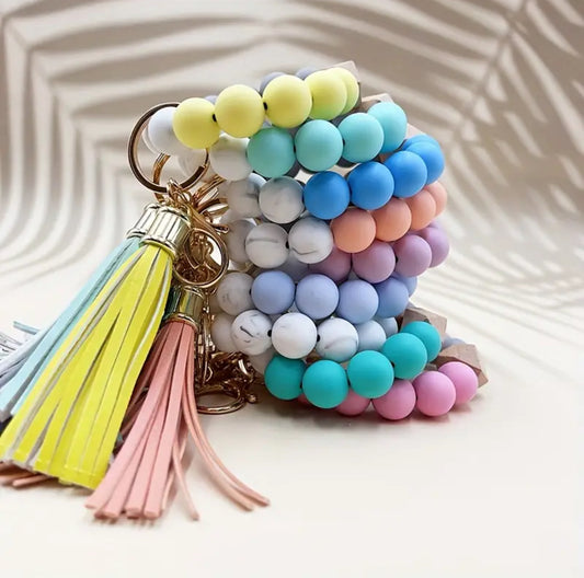 Tri Colored Silicone Wristlet Keychain - Marbled