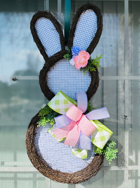 26” Pastel Gingham Bunny Door Hanger