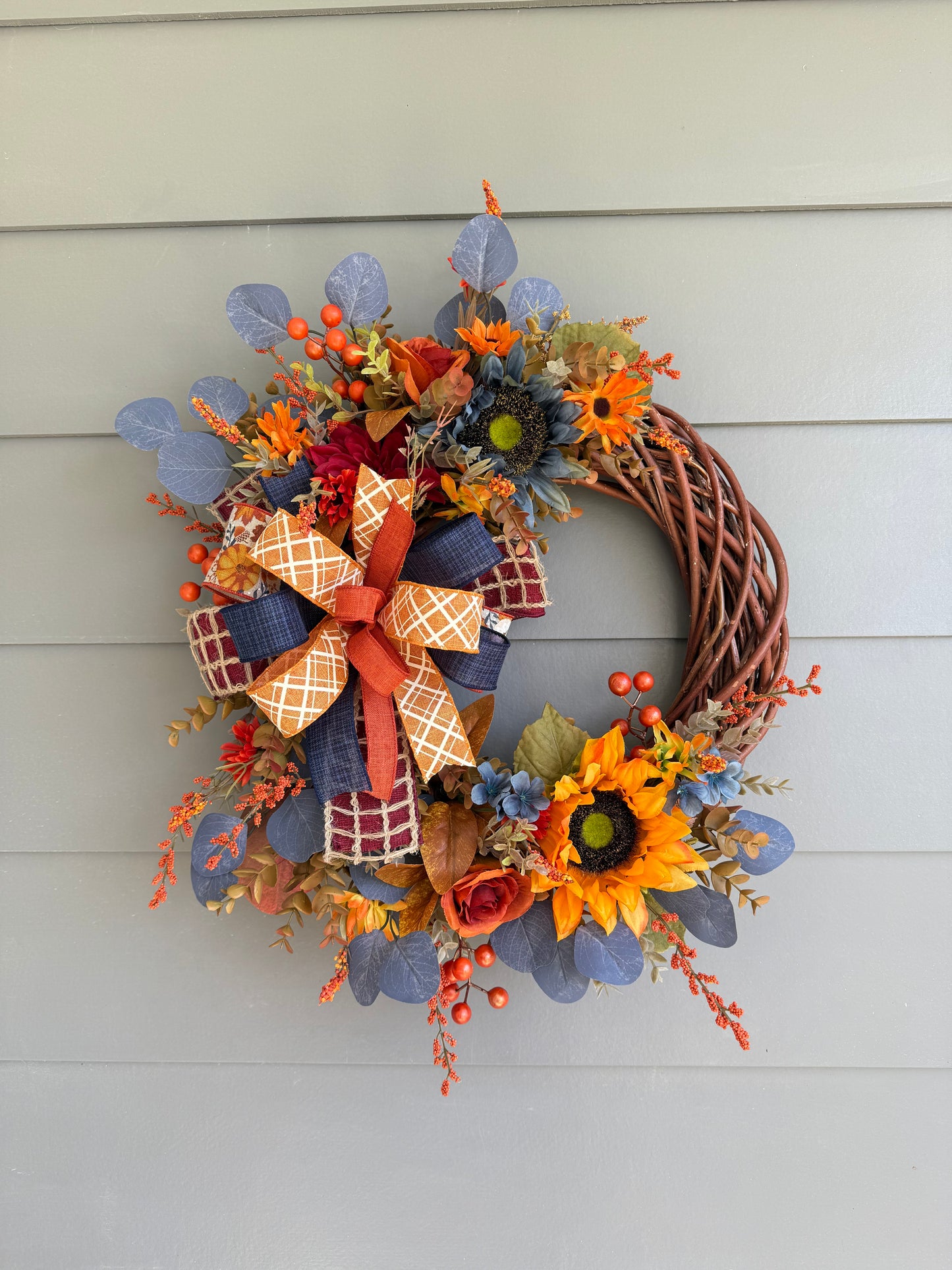 Sunflower Fall Wreath - Blue and Orange
