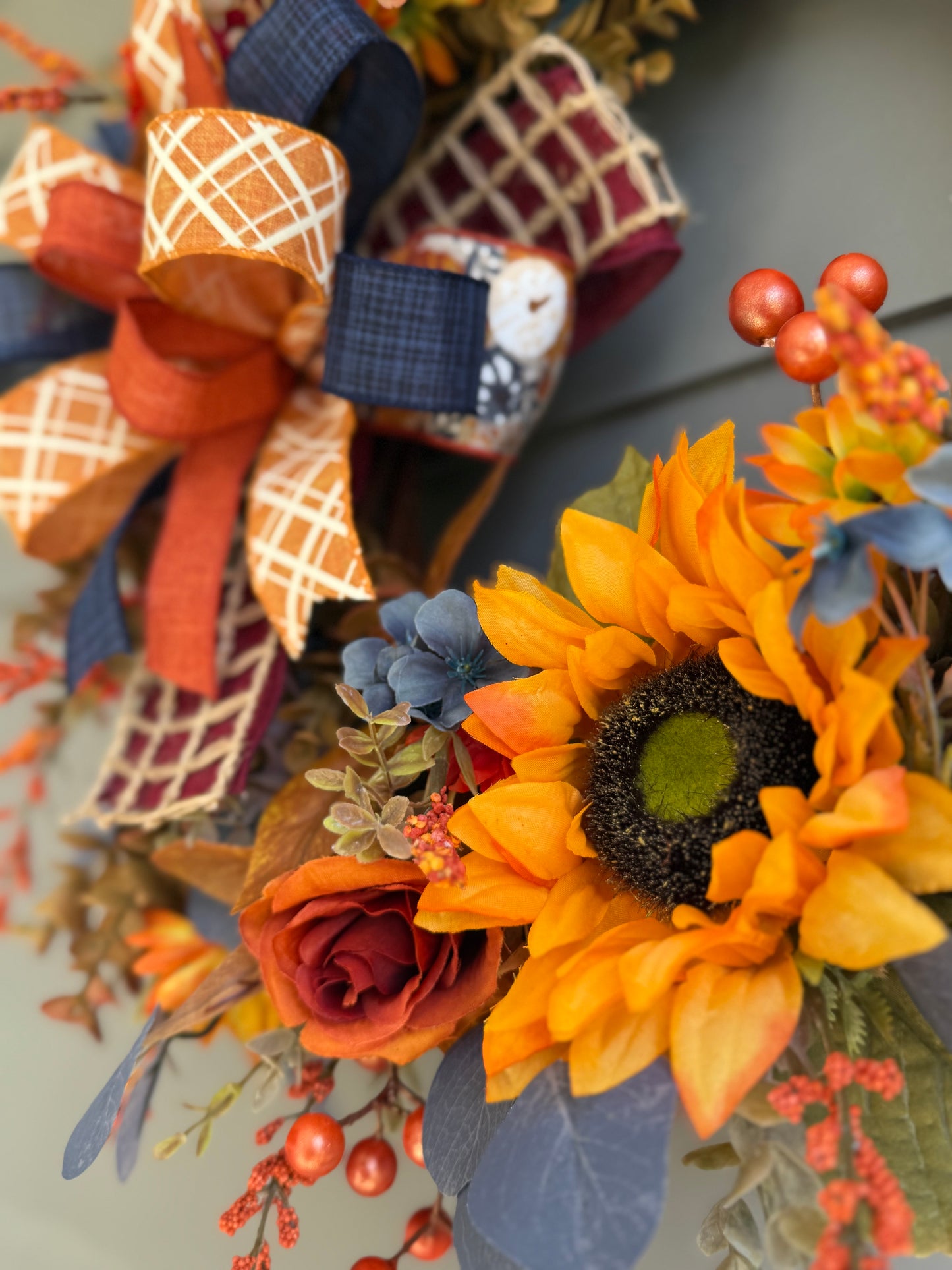 Sunflower Fall Wreath - Blue and Orange