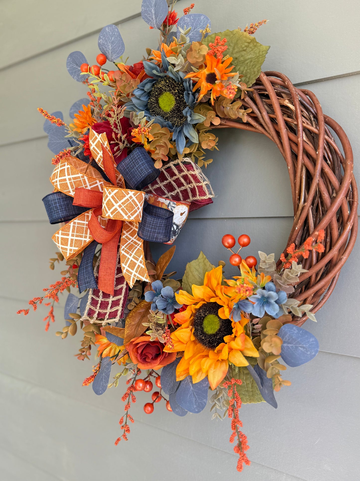 Sunflower Fall Wreath - Blue and Orange