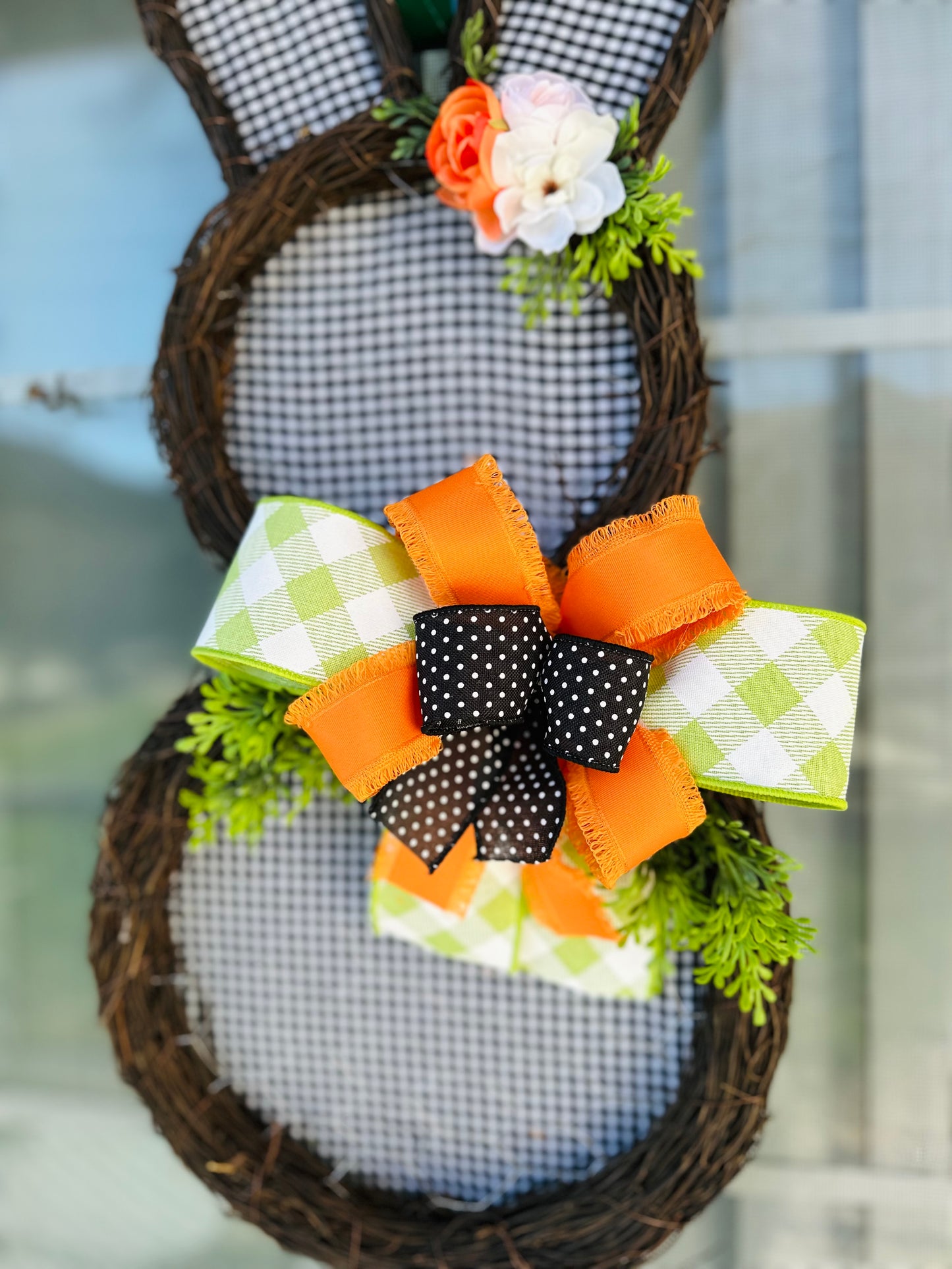 26” Black/White Gingham Bunny Silhouette Door Hanger