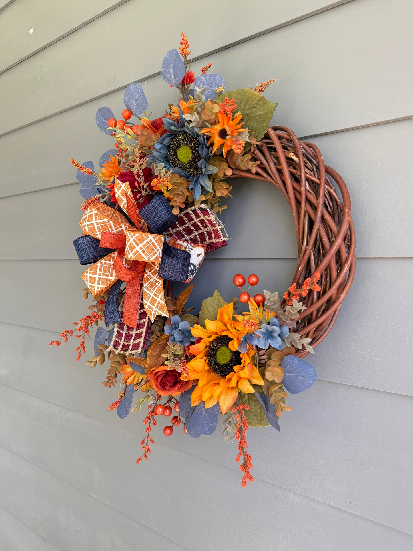 Sunflower Fall Wreath - Blue and Orange