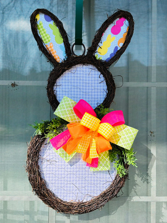 26” Colorful Gingham Bunny Door Hanger