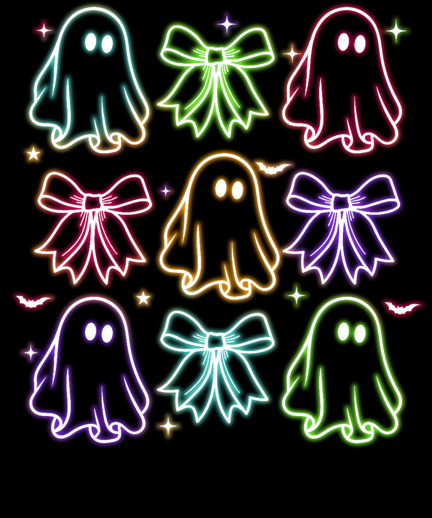 Halloween Neon T-shirt - Design 1 (Coquette Bow & Ghost)