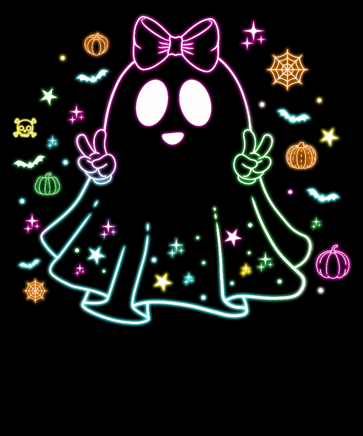 Halloween Neon T-shirt - Design 10 (Ghost with Bow)