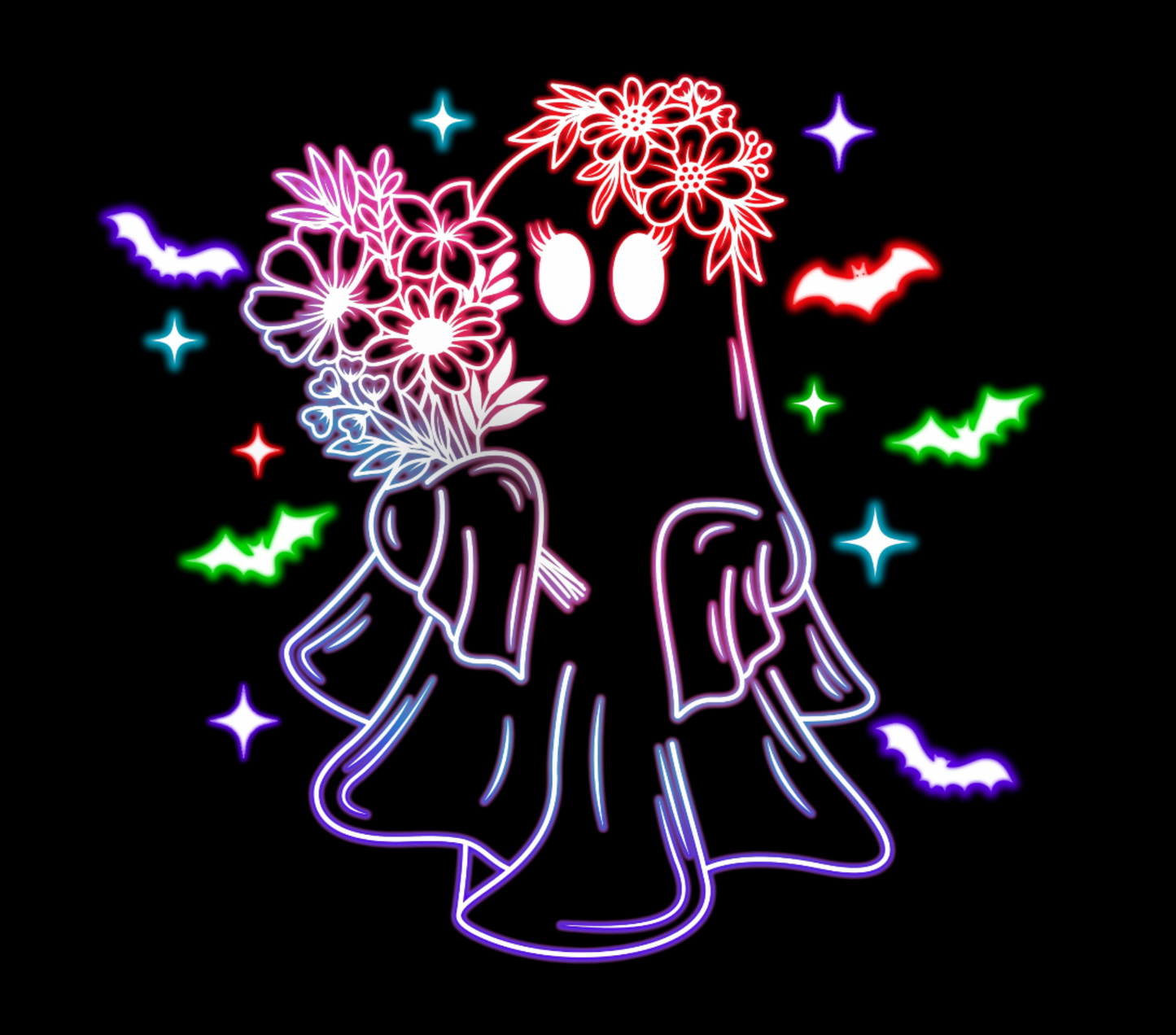 Halloween Neon T-shirt - Design 16 (Flower Ghost)