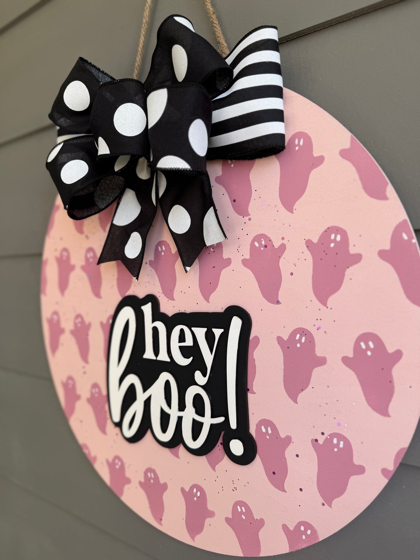 Hey Boo! - Pink Ghost Door Hanger