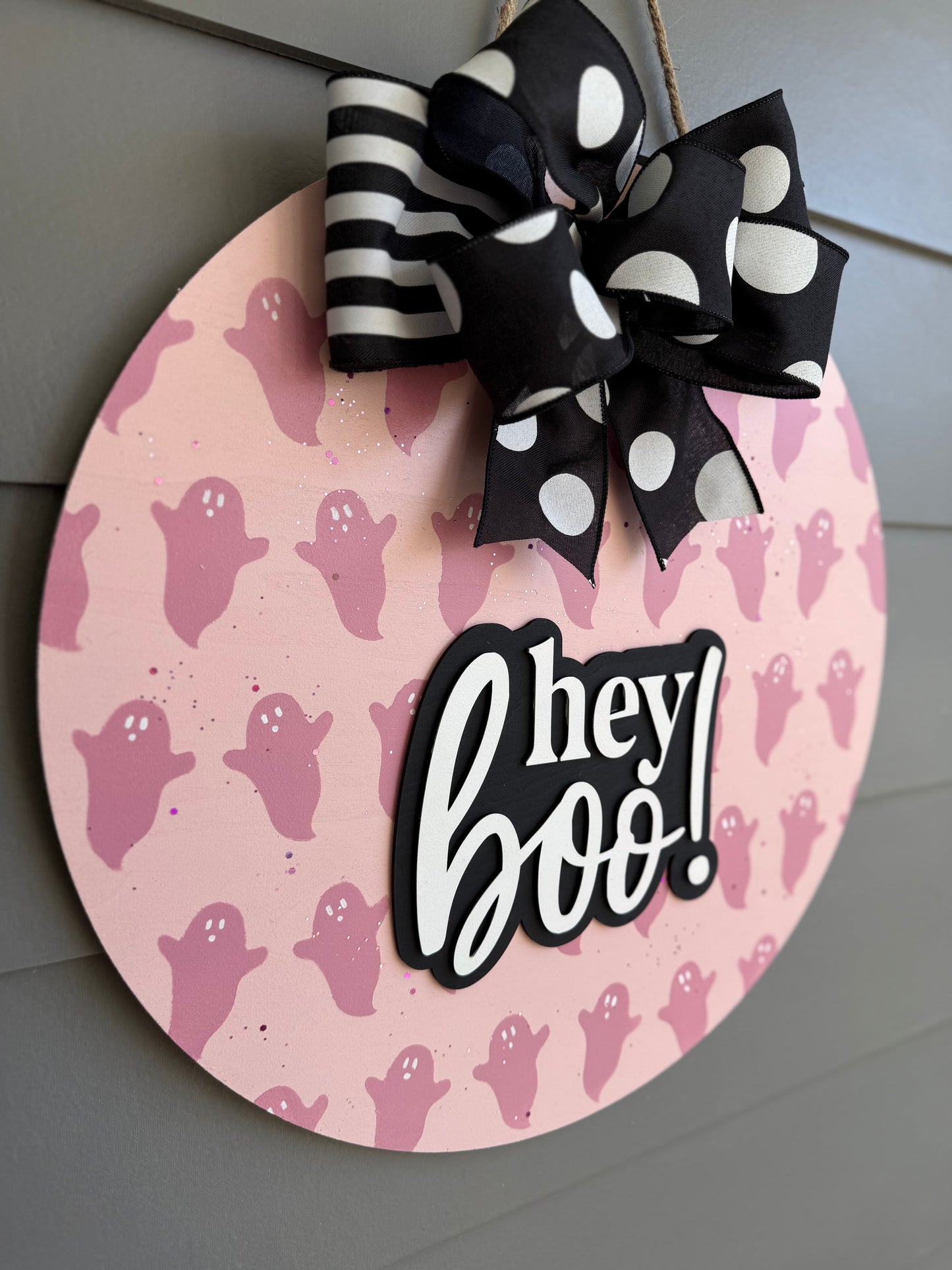 Hey Boo! - Pink Ghost Door Hanger