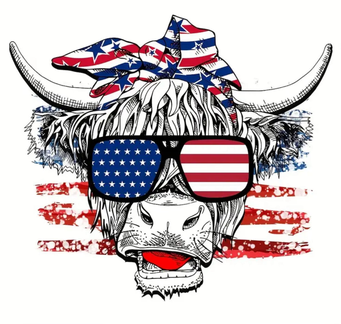 YOUTH + ADULT Patriotic Highland Cow Tee
