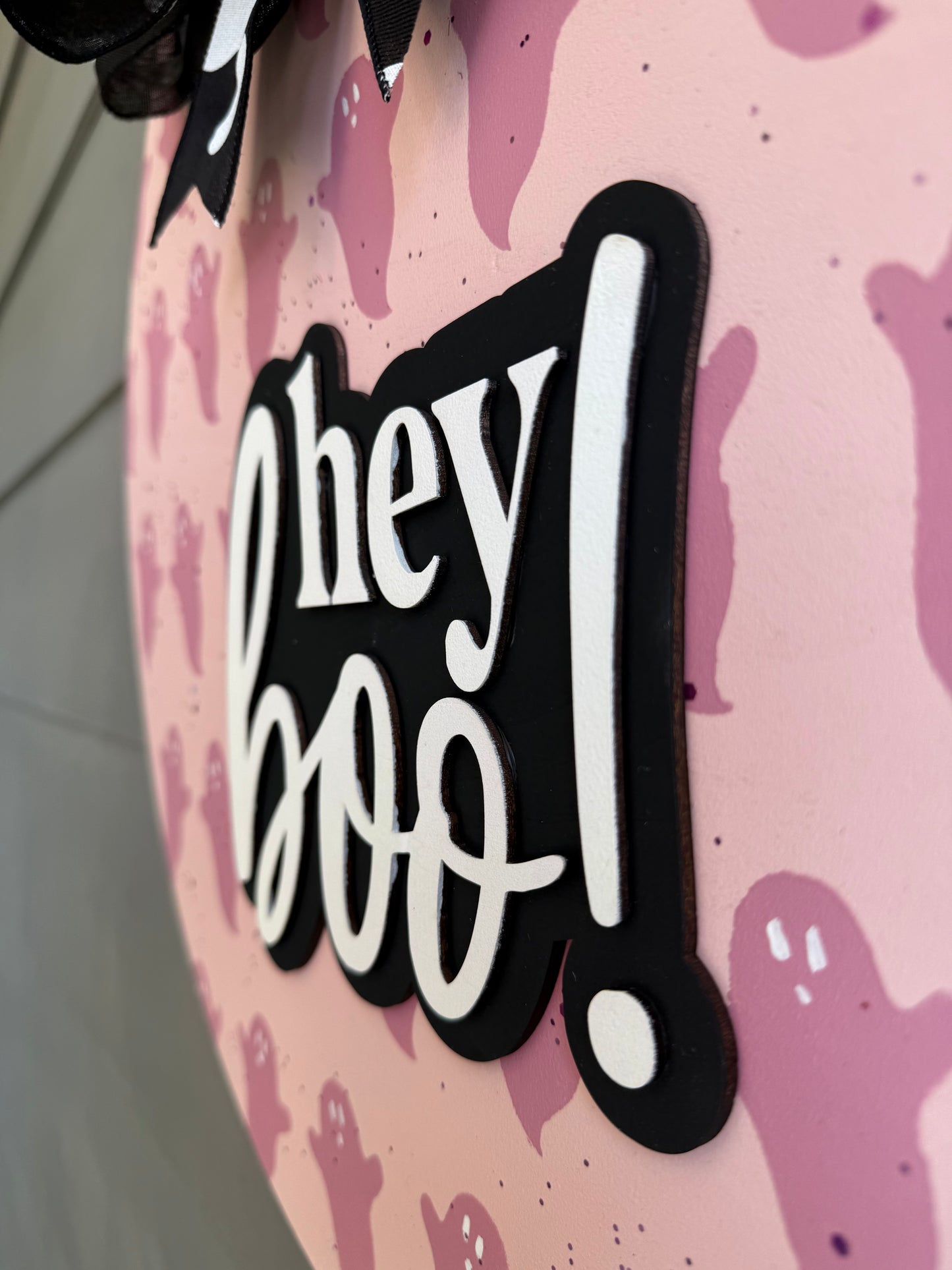 Hey Boo! - Pink Ghost Door Hanger