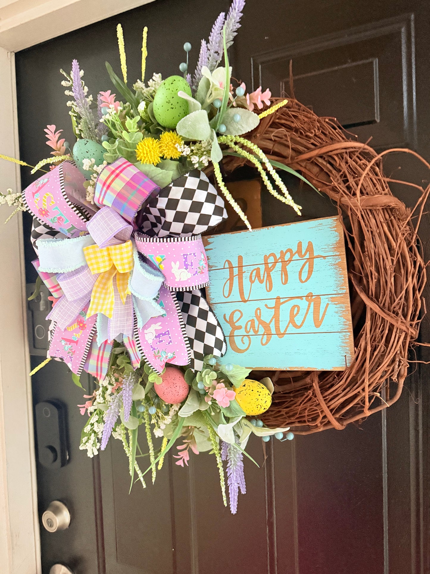 Happy Easter Grapevine Wreath - Blue