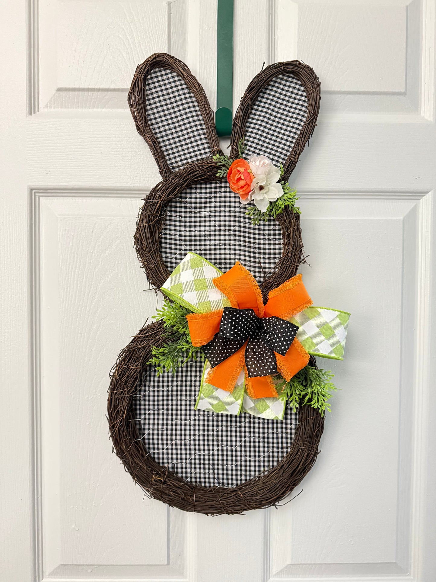 26” Black/White Gingham Bunny Silhouette Door Hanger