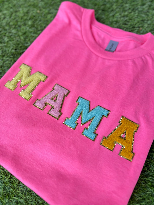 Hot Pink - Chenille Patch Mama Tee
