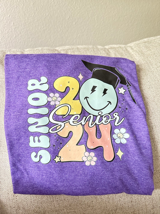 Senior 2024- Smiley Graduation Cap Tee