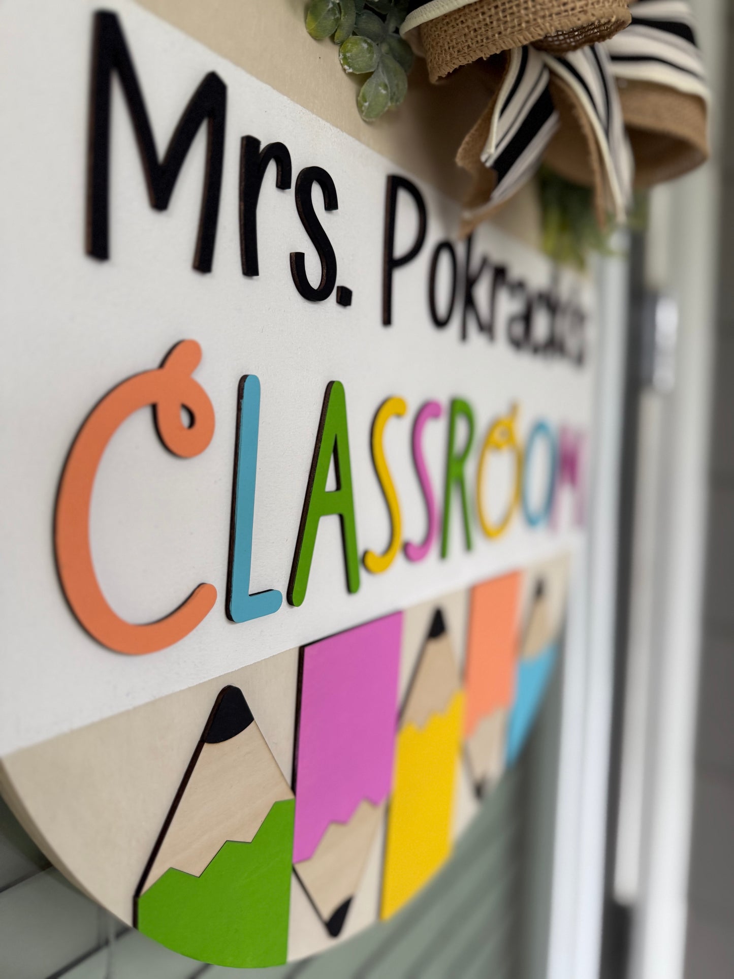 Teacher Name Colored Pencil Classroom Door Hanger