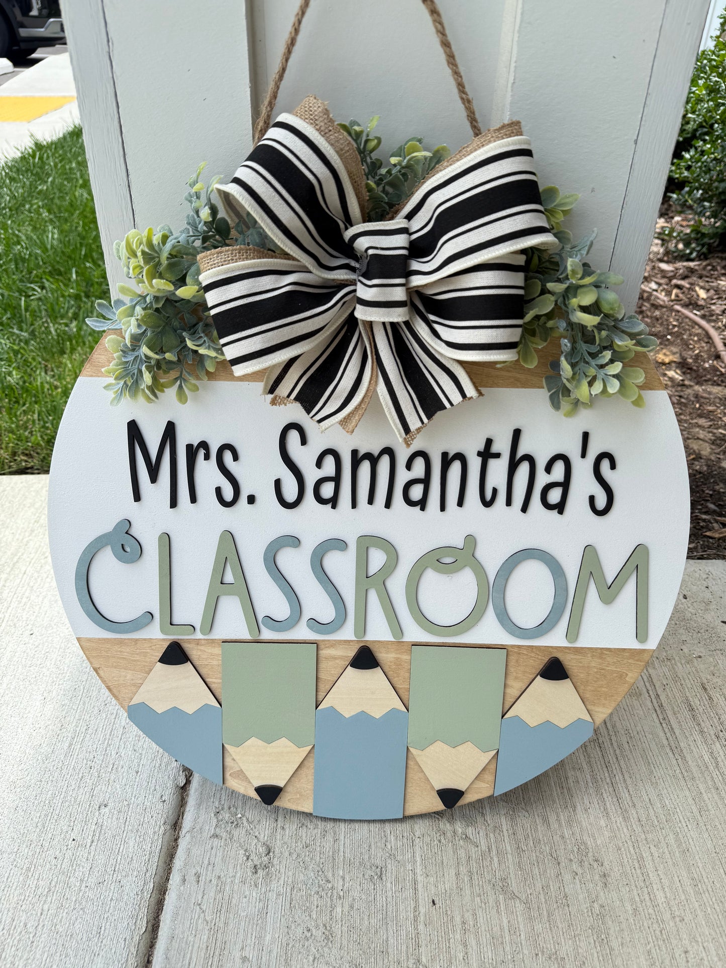 Teacher Name Colored Pencil Classroom Door Hanger