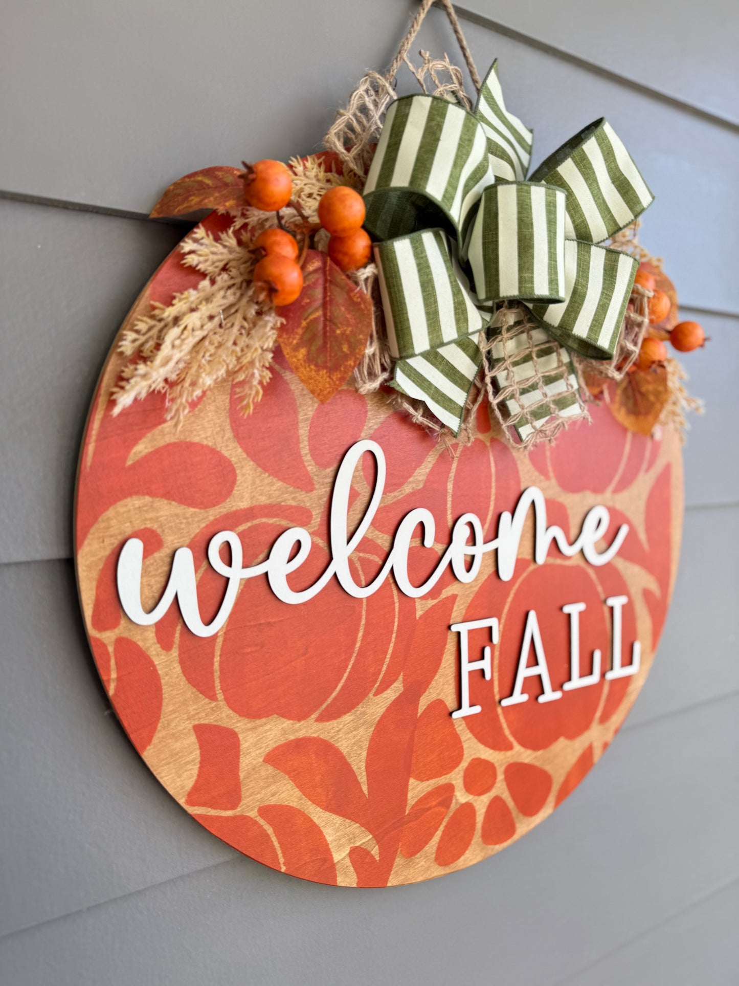 Welcome Fall - Orange Stenciled Door Hanger