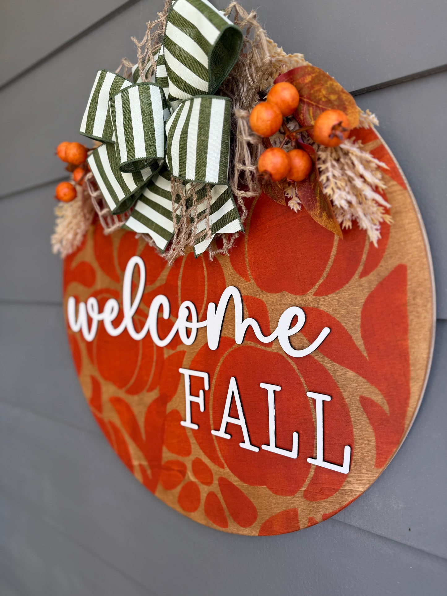 Welcome Fall - Orange Stenciled Door Hanger