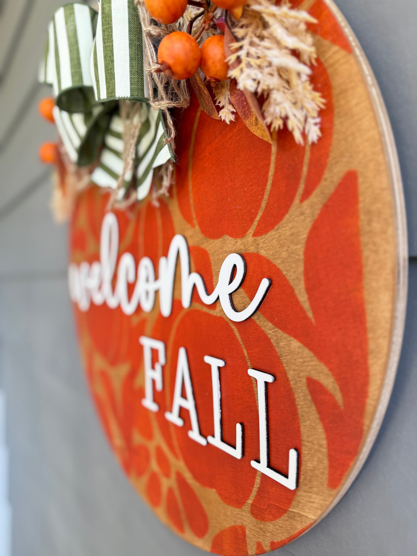 Welcome Fall - Orange Stenciled Door Hanger