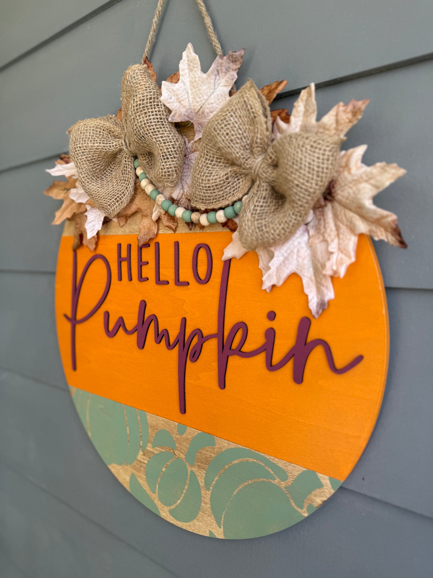 Hello Pumpkin - Green Stenciled Door Hanger