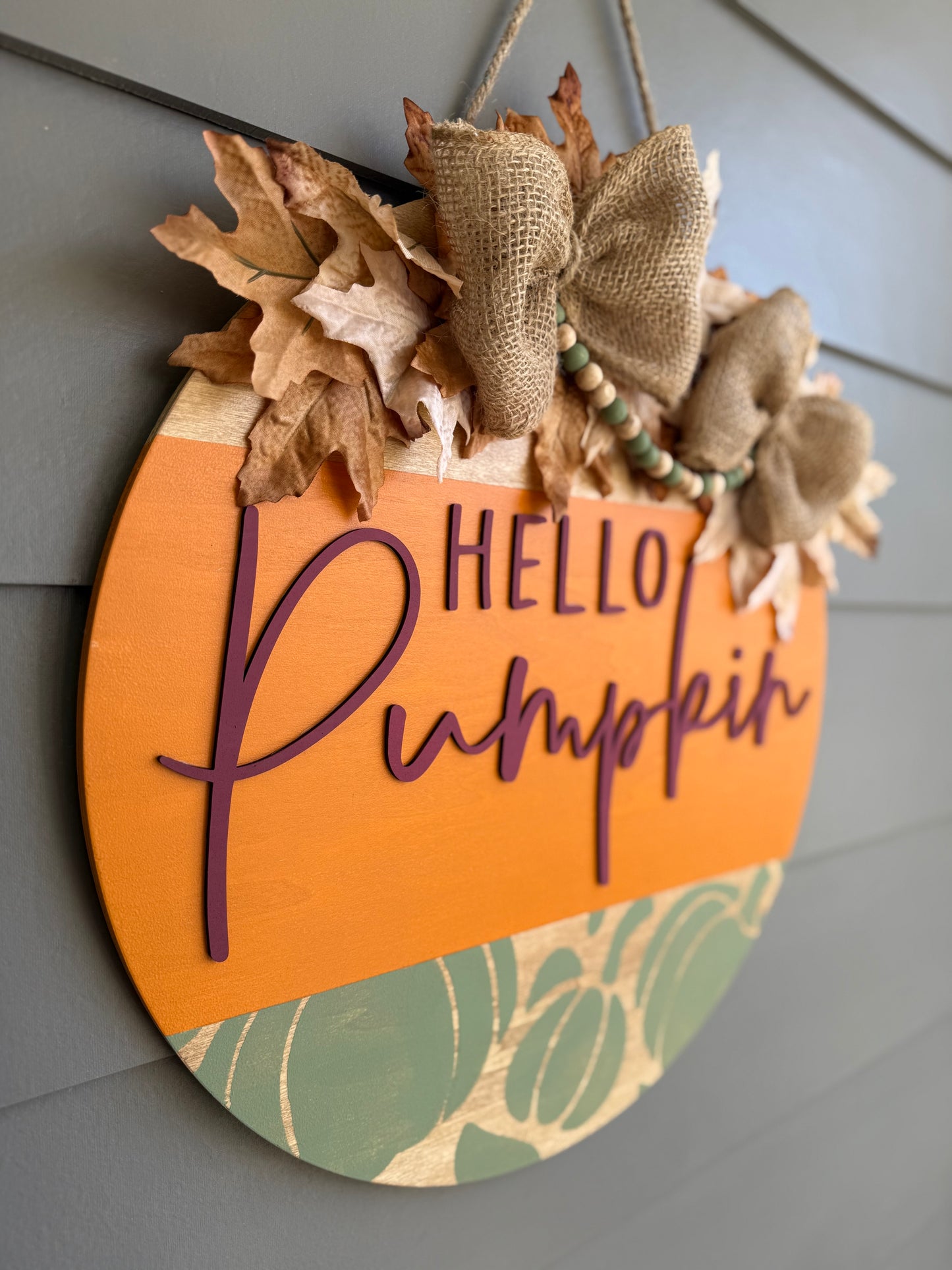 Hello Pumpkin - Green Stenciled Door Hanger