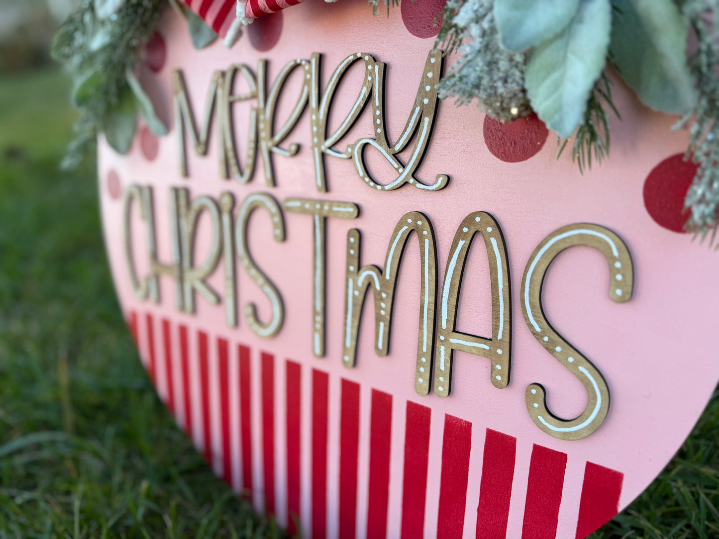 Merry Christmas Hanger - Pink Stripe/Polka Dot