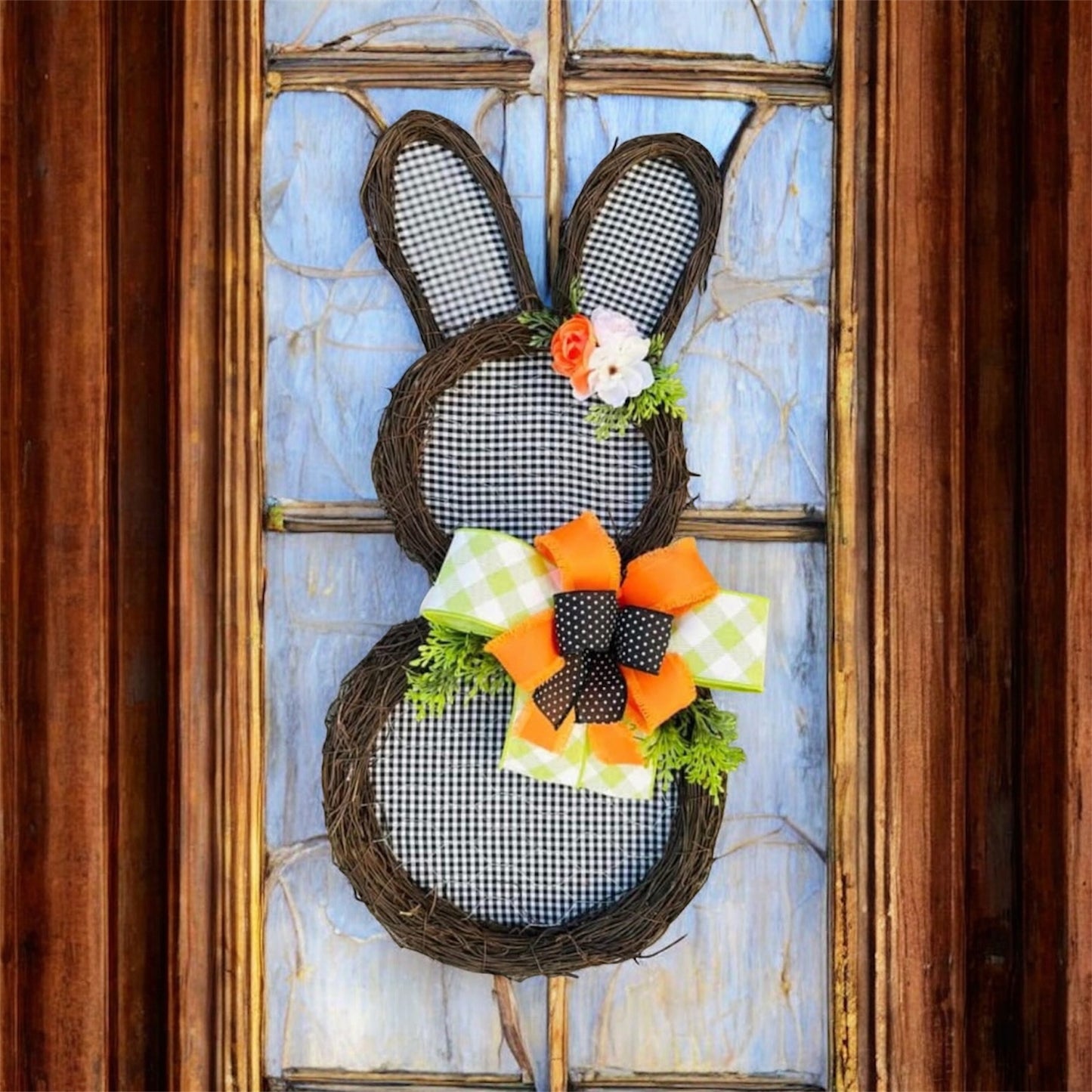26” Black/White Gingham Bunny Silhouette Door Hanger