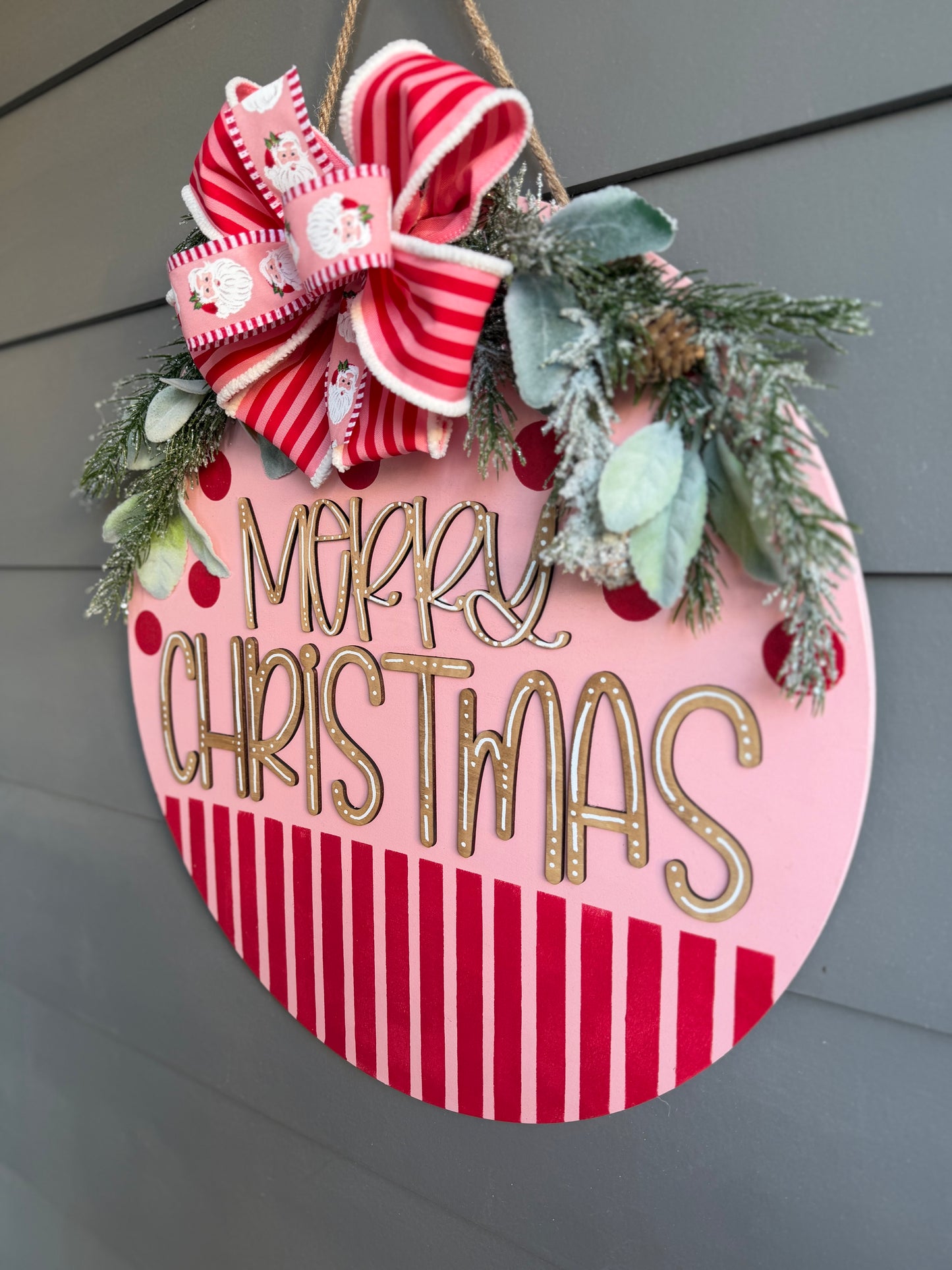 Merry Christmas Hanger - Pink Stripe/Polka Dot
