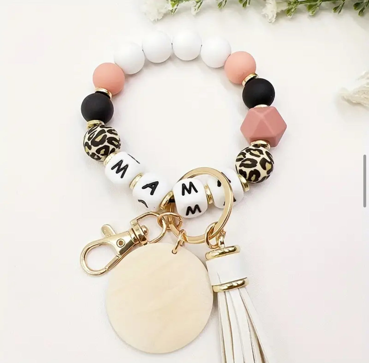 MAMA Leopard Silicone Wristlet Keychain - Blush