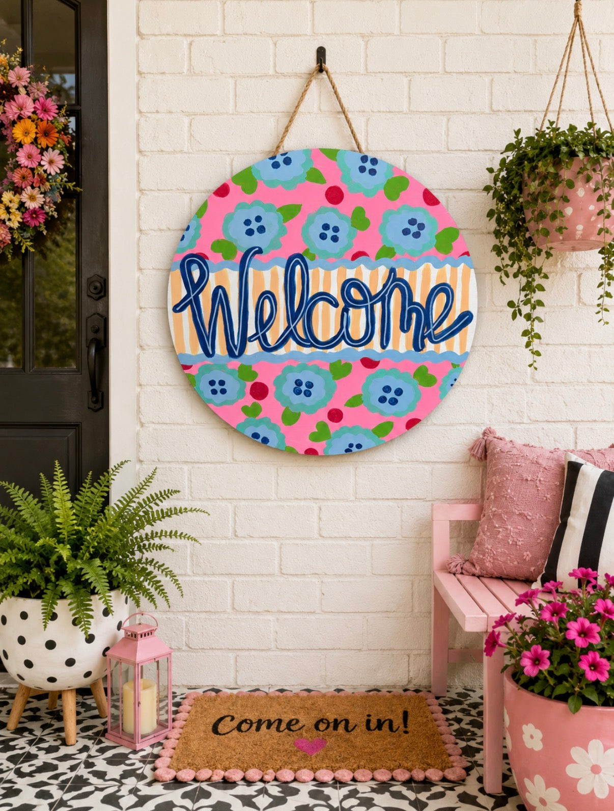Welcome - Flowers and Stripes