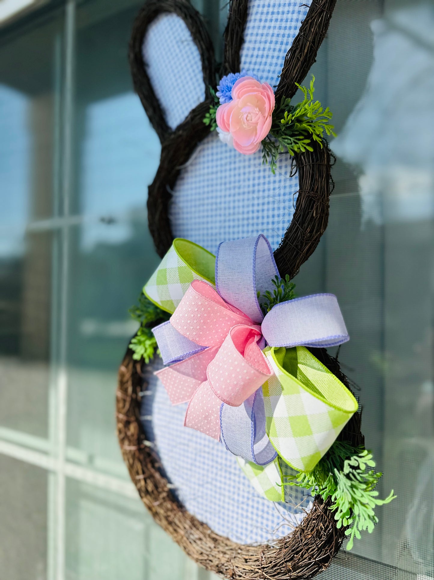 26” Pastel Gingham Bunny Door Hanger