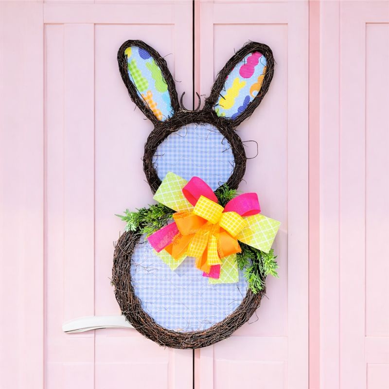 26” Colorful Gingham Bunny Silhouette Door Hanger