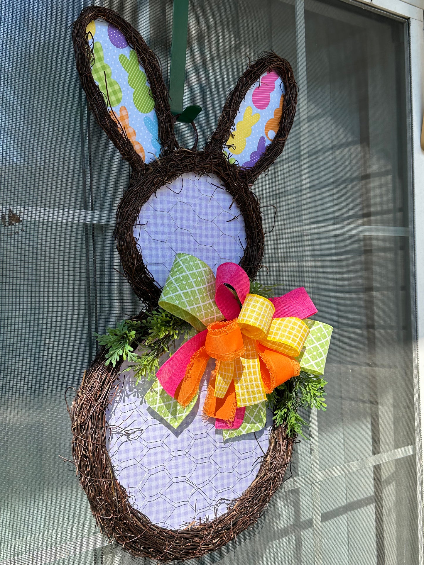 26” Colorful Gingham Bunny Silhouette Door Hanger