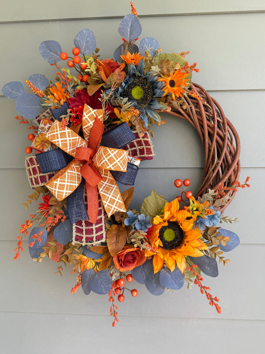 Sunflower Fall Wreath - Blue and Orange