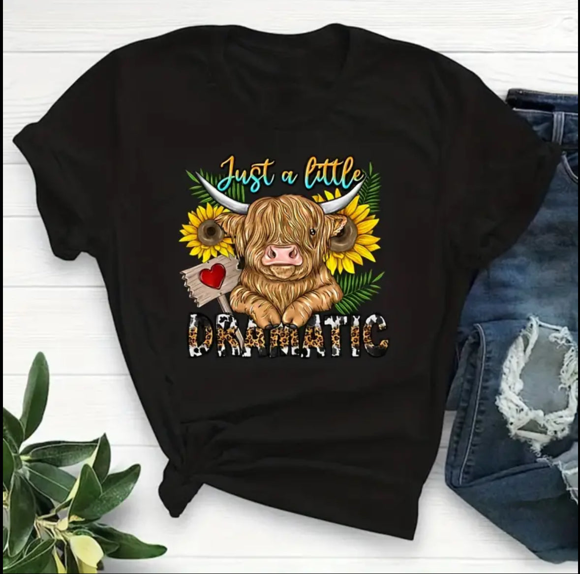 Sunflower Highland Cow Dramatic Tee