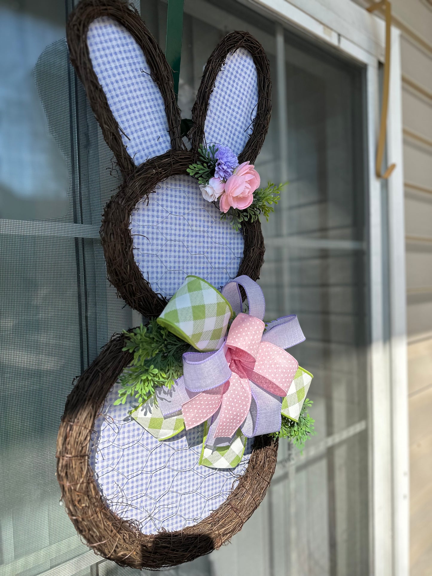 26” Pastel Gingham Bunny Door Hanger