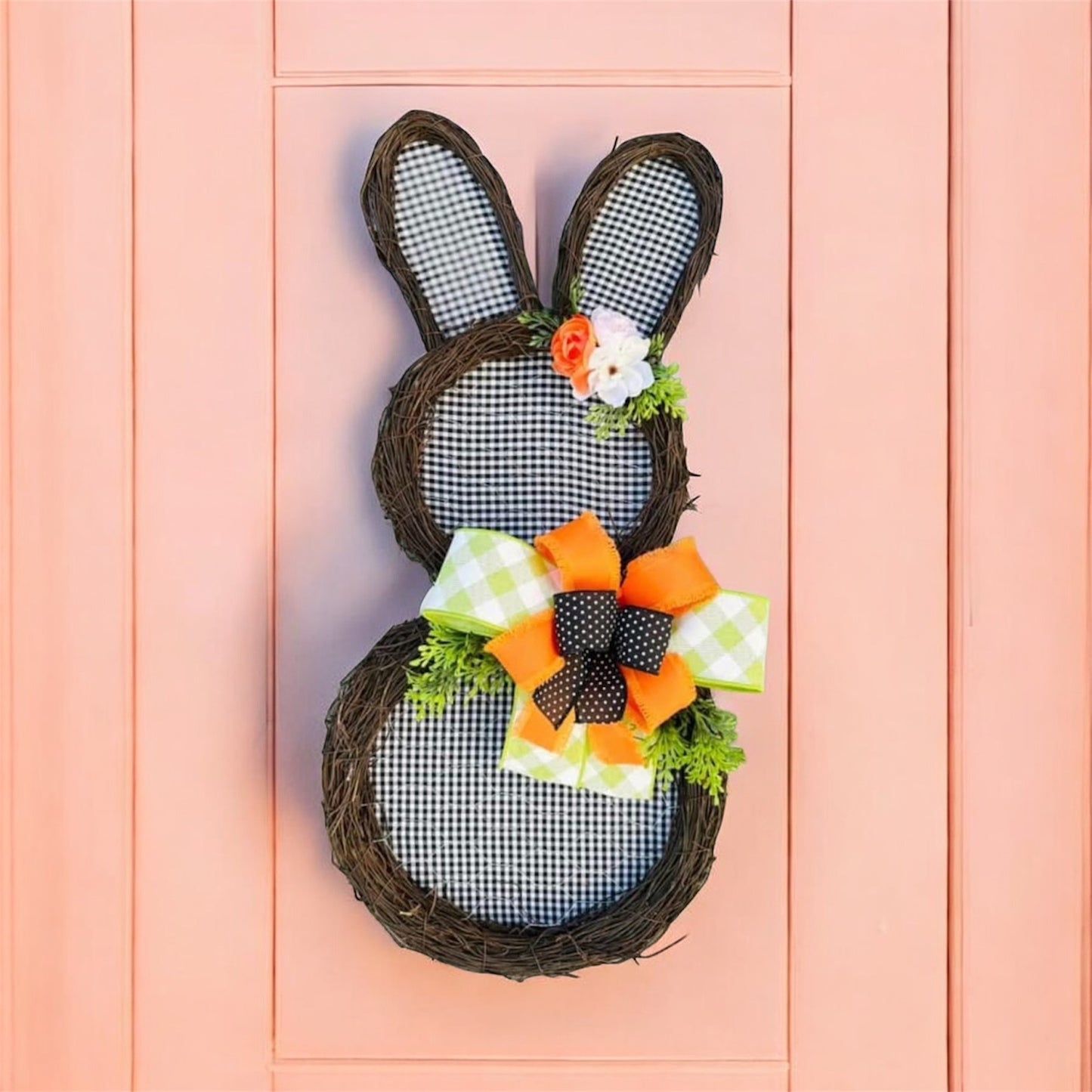 26” Black/White Gingham Bunny Silhouette Door Hanger