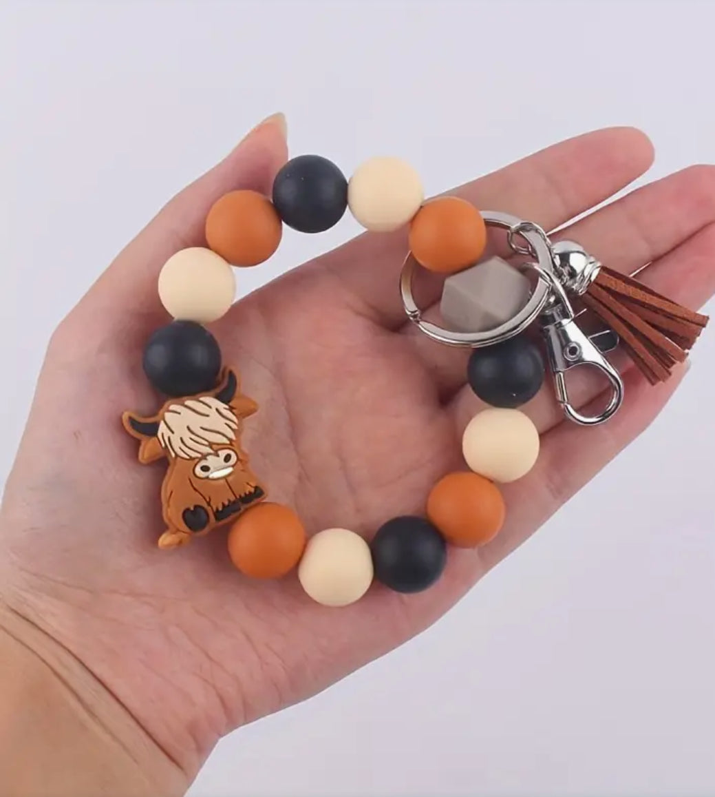 Highland Cow Silicone Wristlet Keychain