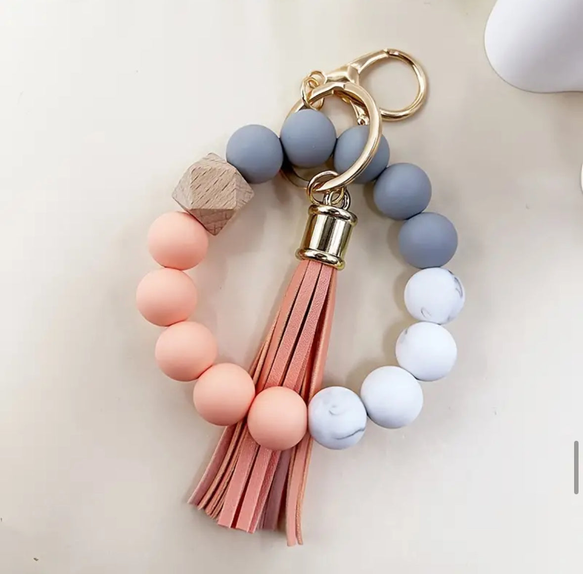 Tri Colored Silicone Wristlet Keychain - Marbled