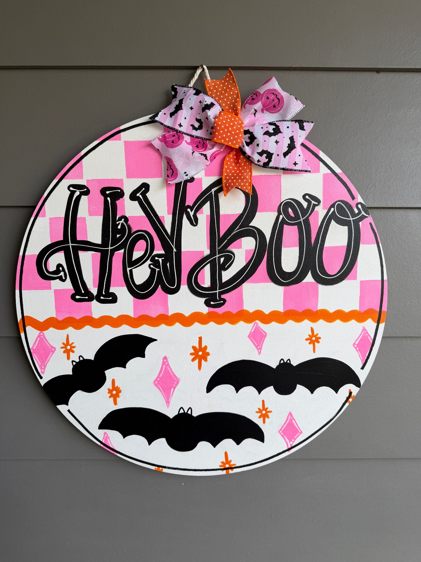 Hey Boo Pink Checkered Hanger