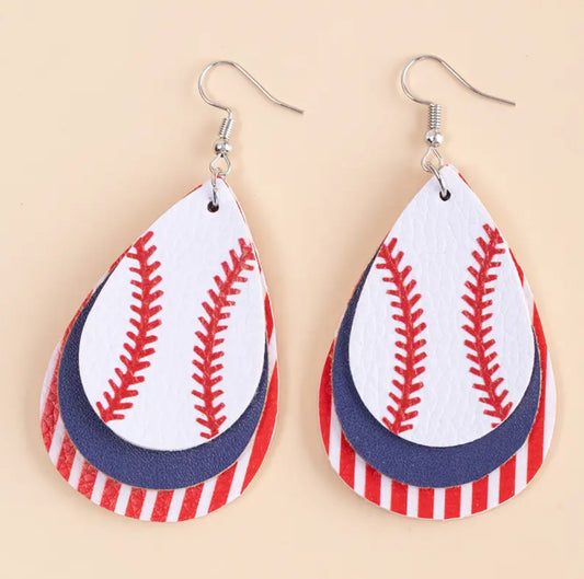 Baseball 3 Layer Leather Earrings