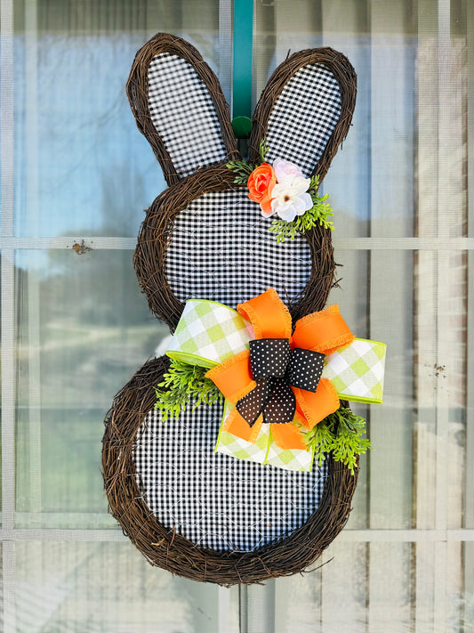 26” Black/White Gingham Bunny Silhouette Door Hanger