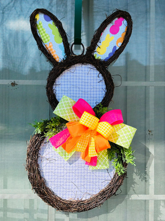 26” Colorful Gingham Bunny Silhouette Door Hanger