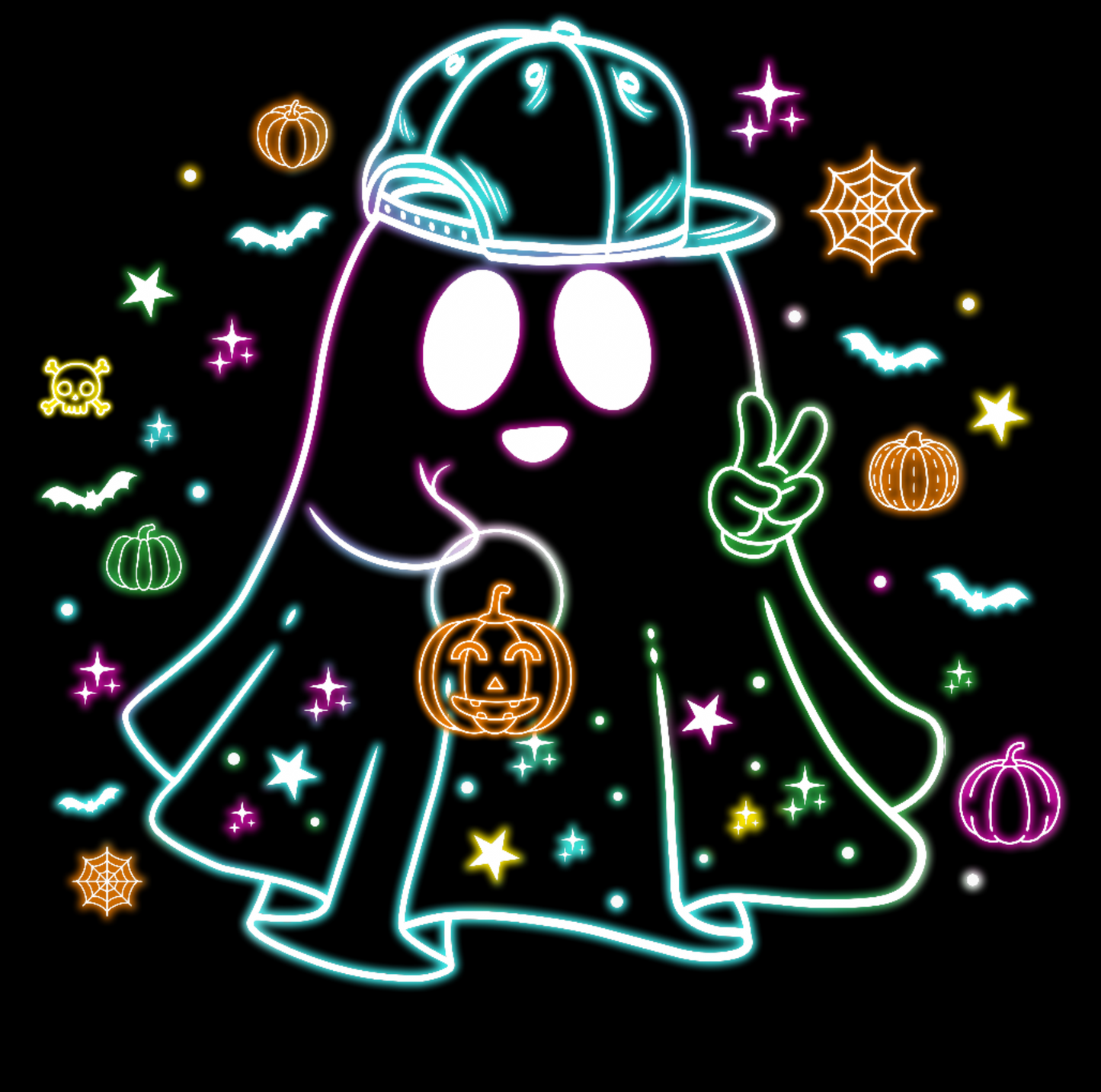 Halloween Neon T-shirt  - Design 5 (Boy Hat Ghost)