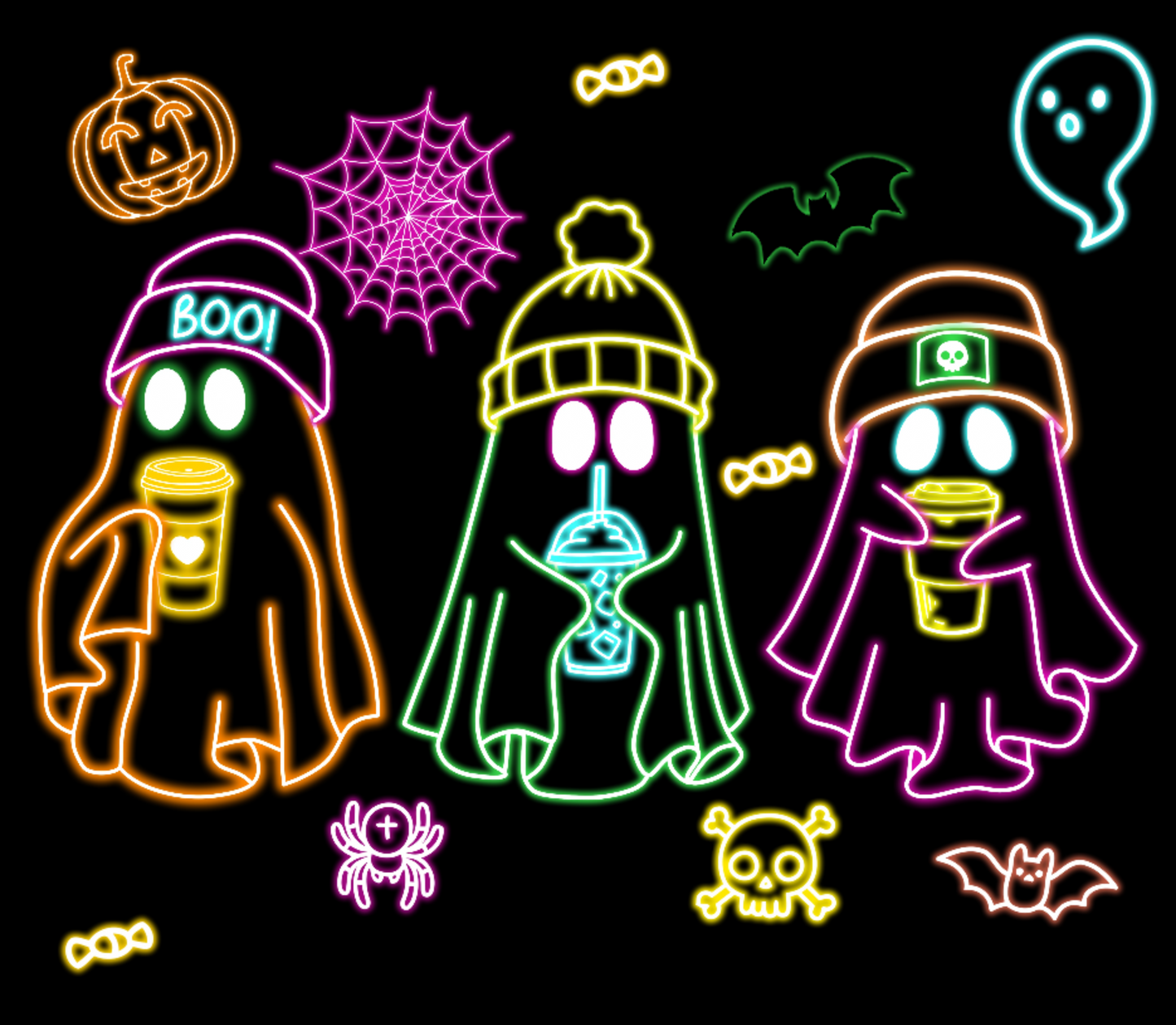 Halloween Neon T-shirt - Design 7 (Triple Ghost Beanie)