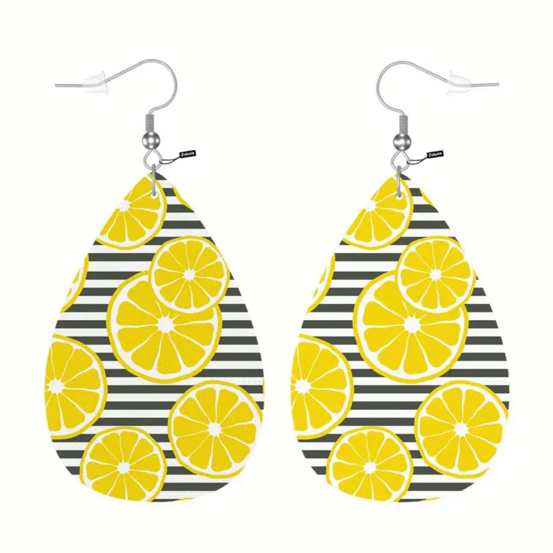 Lemon Striped Leather Earrings