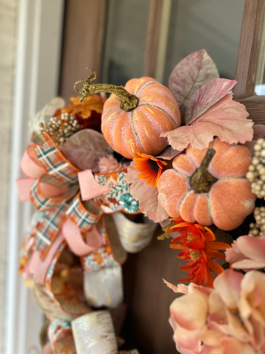 Blush Pumpkin & Floral Wreath